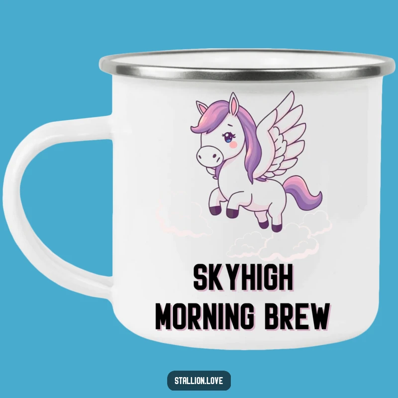 Funny Winged Horse Camping Mug: Adventure & Magic Outdoors