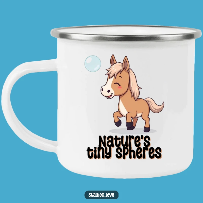 Funny Horse Bubble Camping Mug - Playful Equestrian Outdoor Adventure Gift