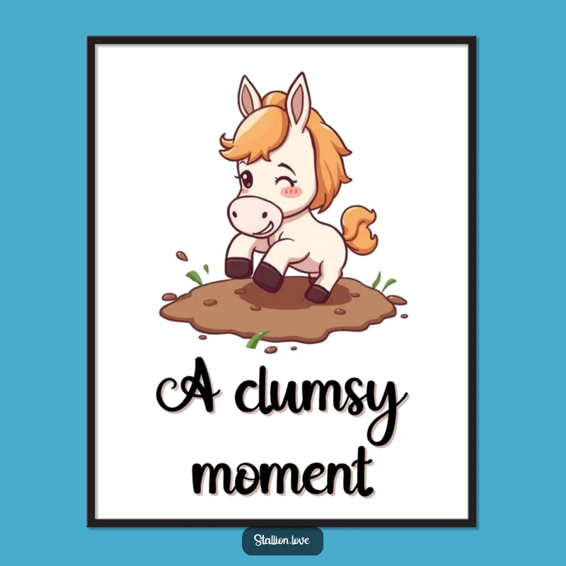 Funny Horse Slipping Mud Digital Art: Hilarious Equestrian Downloadable Decor