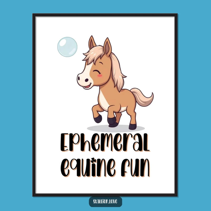 Funny Horse Bubble Chase Digital Print - Playful Equestrian Wall Art Gift