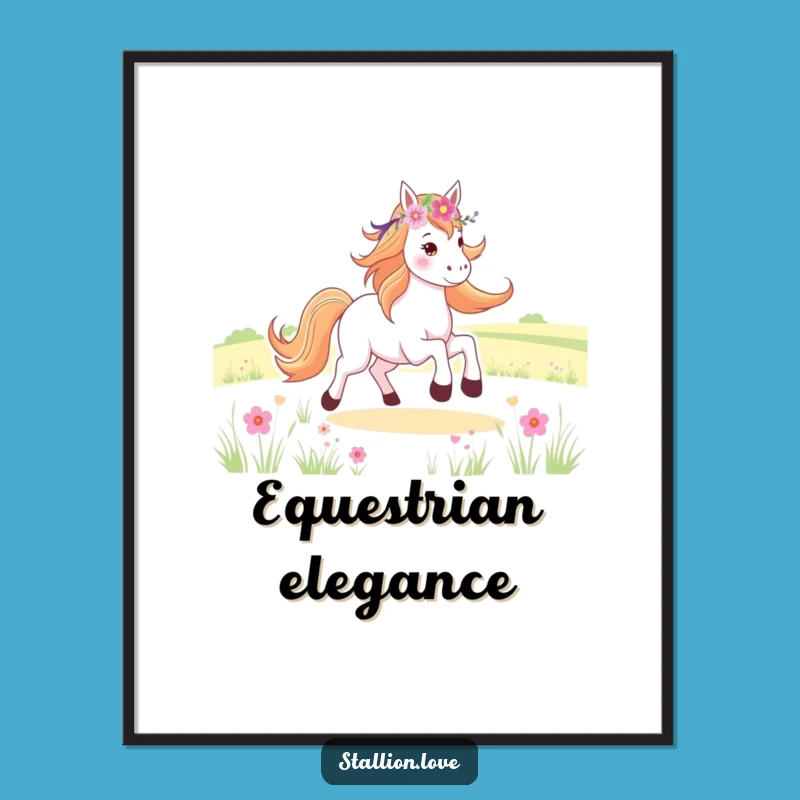 Funny Horse Flower Crown Digital Print - Joyful Galloping Wall Art Gift