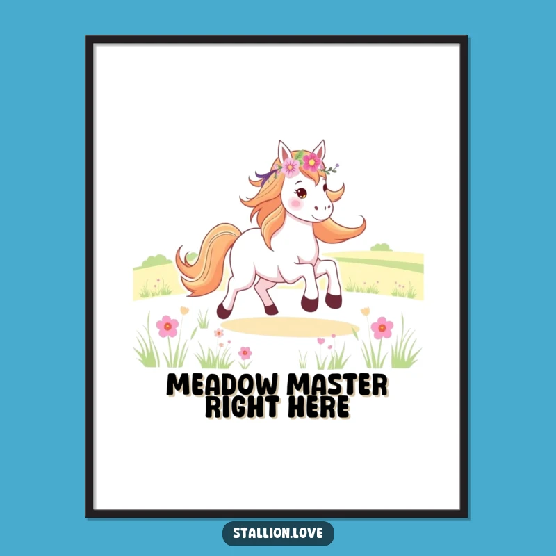 Funny Horse Flower Crown Poster - Joyful Galloping Equine Art Print Gift