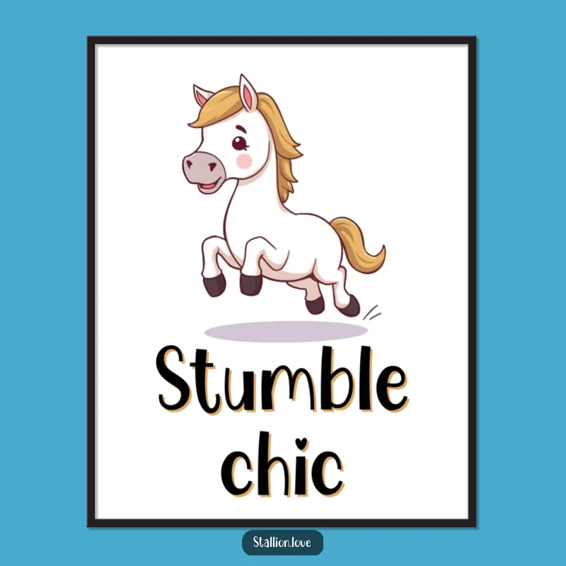 Funny Horse Stumble Poster: Hilarious Wall Art for Equestrian Laughs