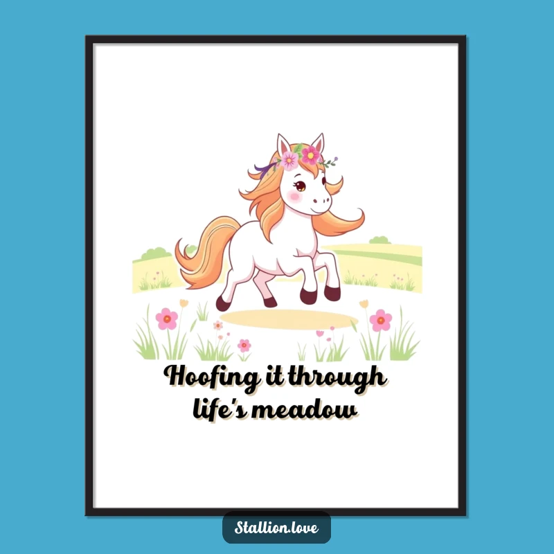 Free Printable Wall Art: Joyful Galloping Horse, Flower Crown, Funny Downloadable Decor