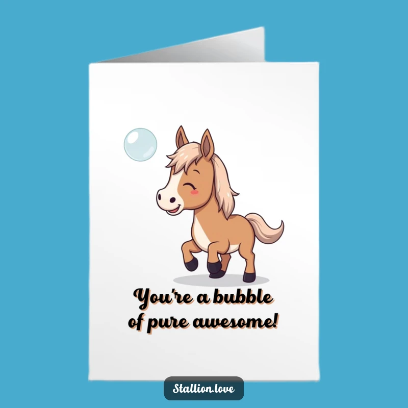 Free Printable Congrats Horse Card: Bubble Fun, Playful Catch, Funny Downloadable