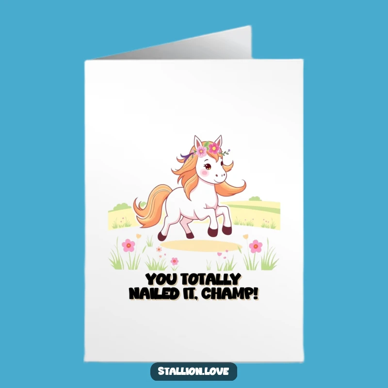 Free Printable Congrats Horse Card: Galloping Joy, Flower Crown, Funny Downloadable