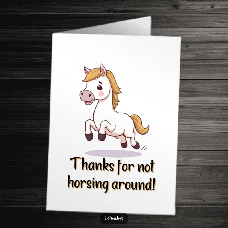 Funny Free Printable Thank You Card: A horse character comically stumbling, but still managing to say thank you.