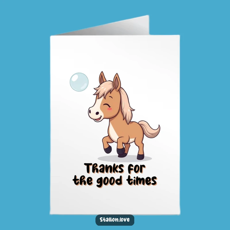 Free Printable Thank You Horse Card: Bubble Chase, Playful Thanks, Funny Downloadable