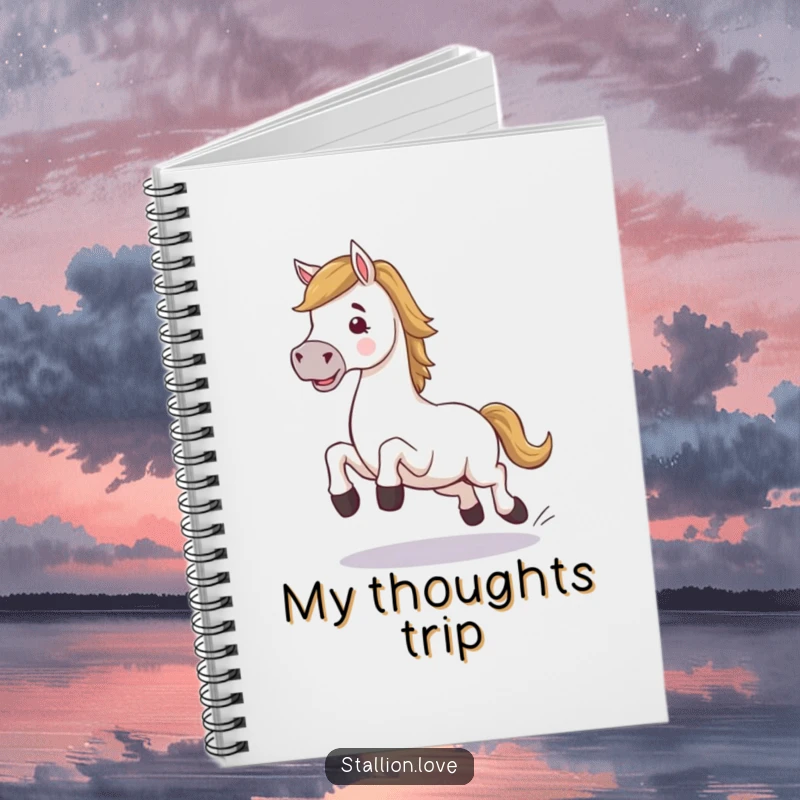 Funny horse character notebook, comically stumbling while trotting, great for jotting down clumsy thoughts, a useful funny gift.
